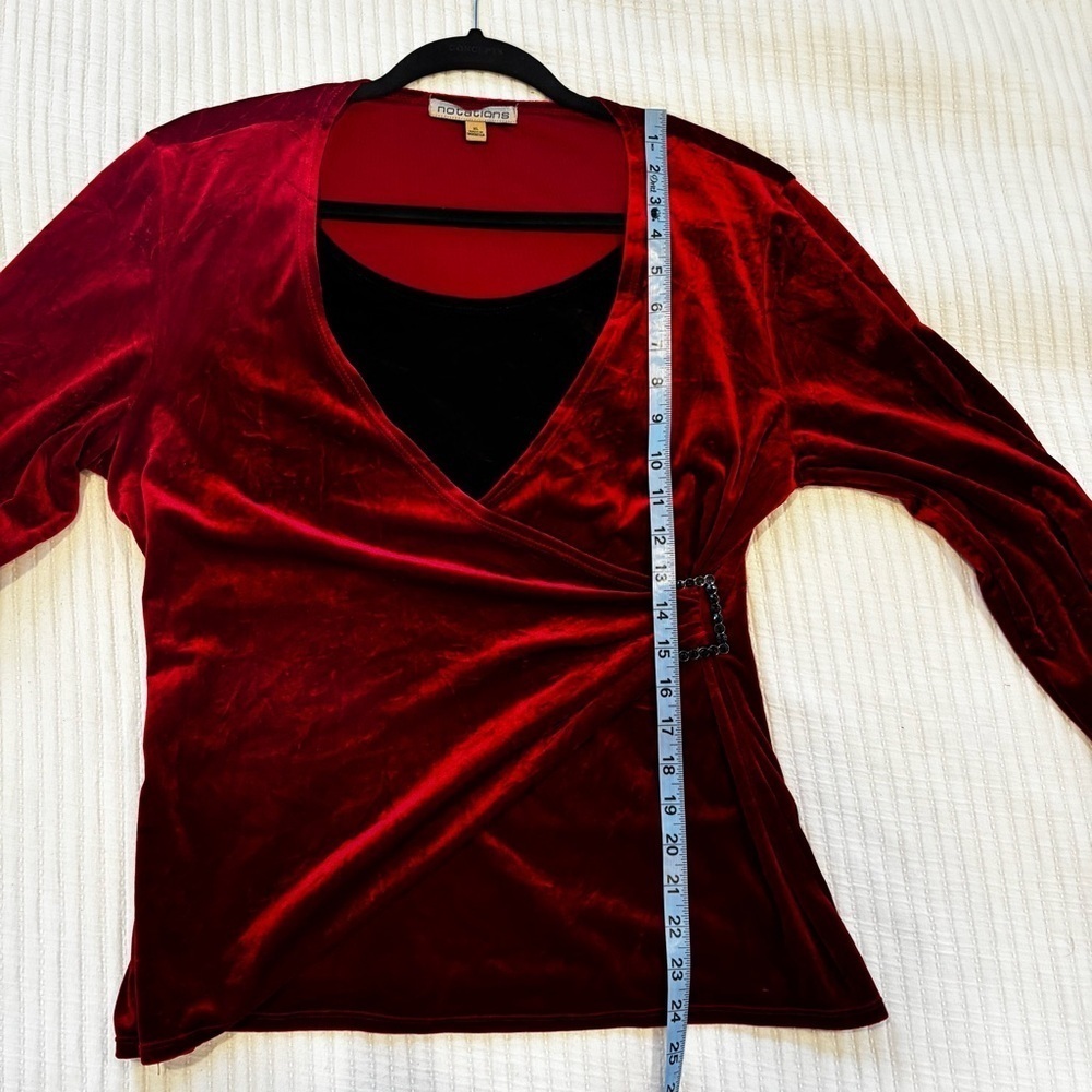 Notations Vintage Red Velvet Euro Long Sleeve Faux Wrap with Tank Women's Top XL - Picture 10 of 10